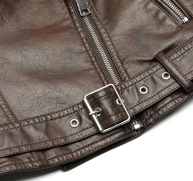 Vintage Faux Leather Biker Jacket with Belt