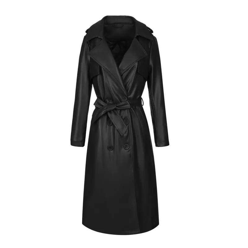 Heavyweight Faux Leather Trench Coat with Belt