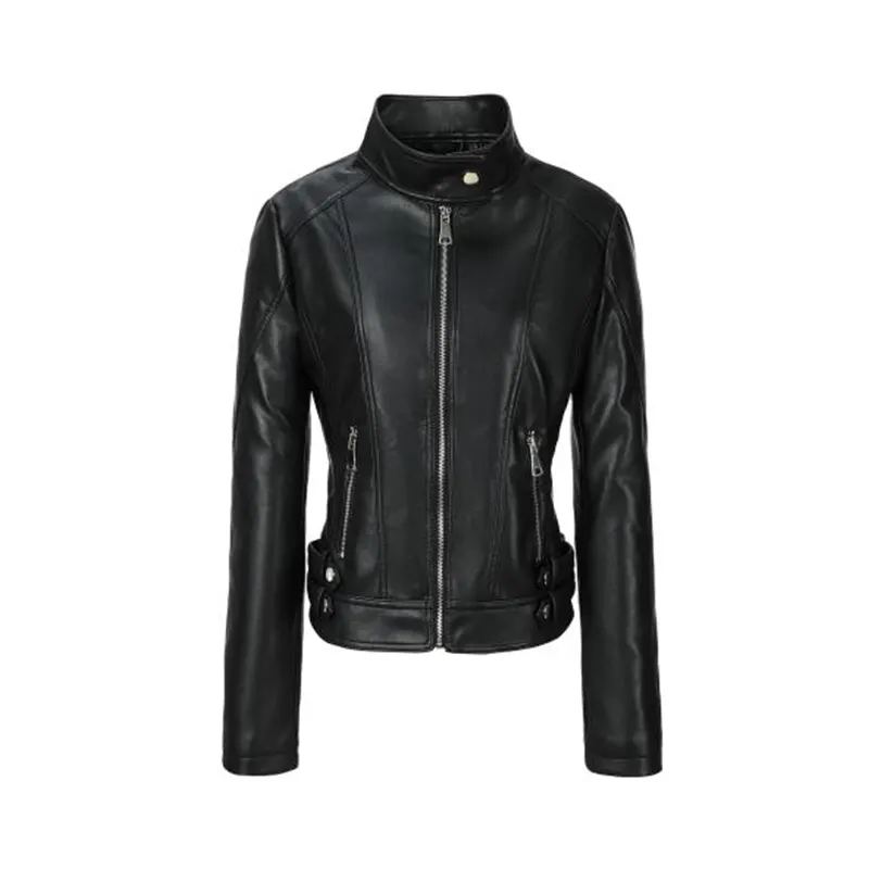 Sporty PU Leather Moto Jacket with Stand Collar