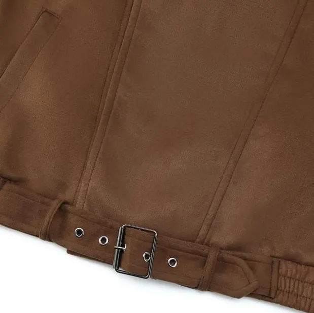Slim Fit Elastic Cuffs and Hem Side Pockets Suede Jacket